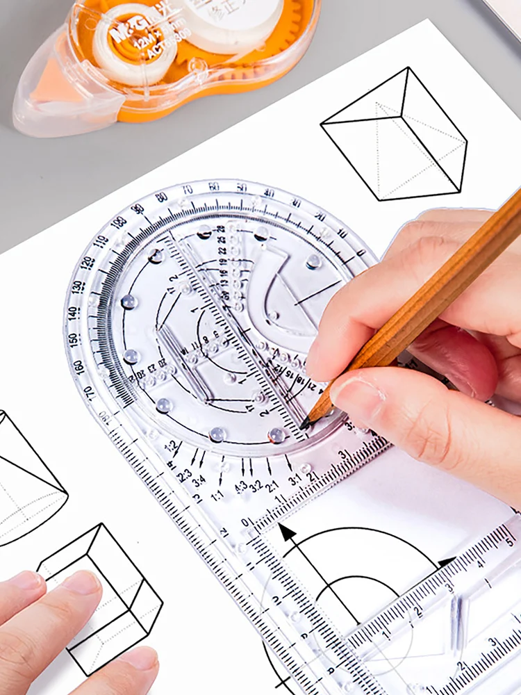 다기능 기하학적 자 측정 도구 휴대용 기하학적 원형 템플릿 학생 디자이너를 위한 경량 플라스틱