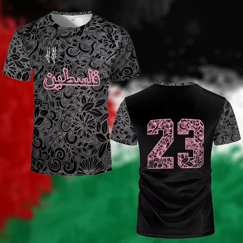 Maglia da calcio palestinese T-shirt per adulti e bambini Nuova estate Stampa digitale Uniformi da calcio Sport casual Bandiera palestinese Top da palestra