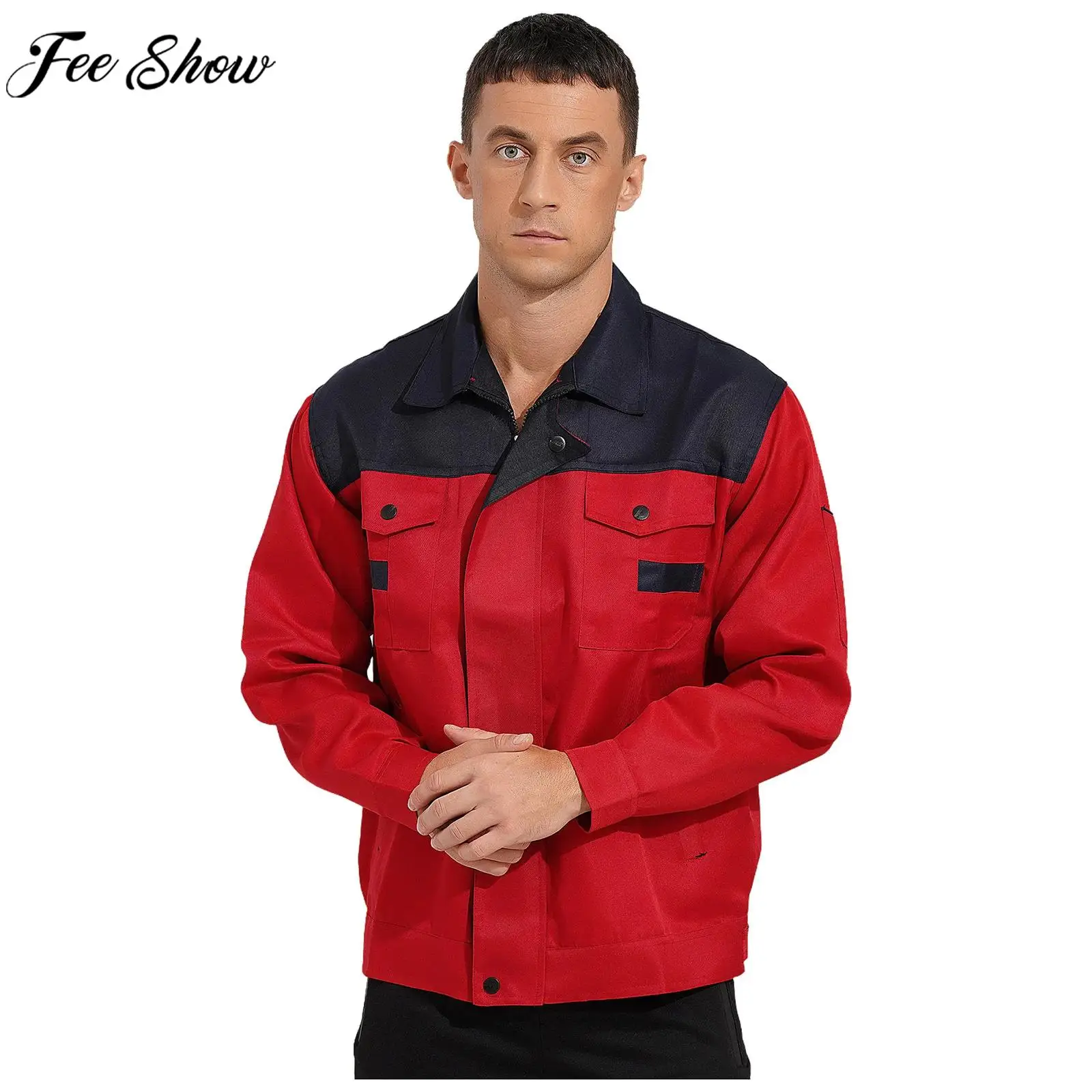 

Men Women Long Sleeve Working Jacket Block Pocket Zipper Work Uniform for Worker Factory Workshop Mechanic Vehicle Repair Plant