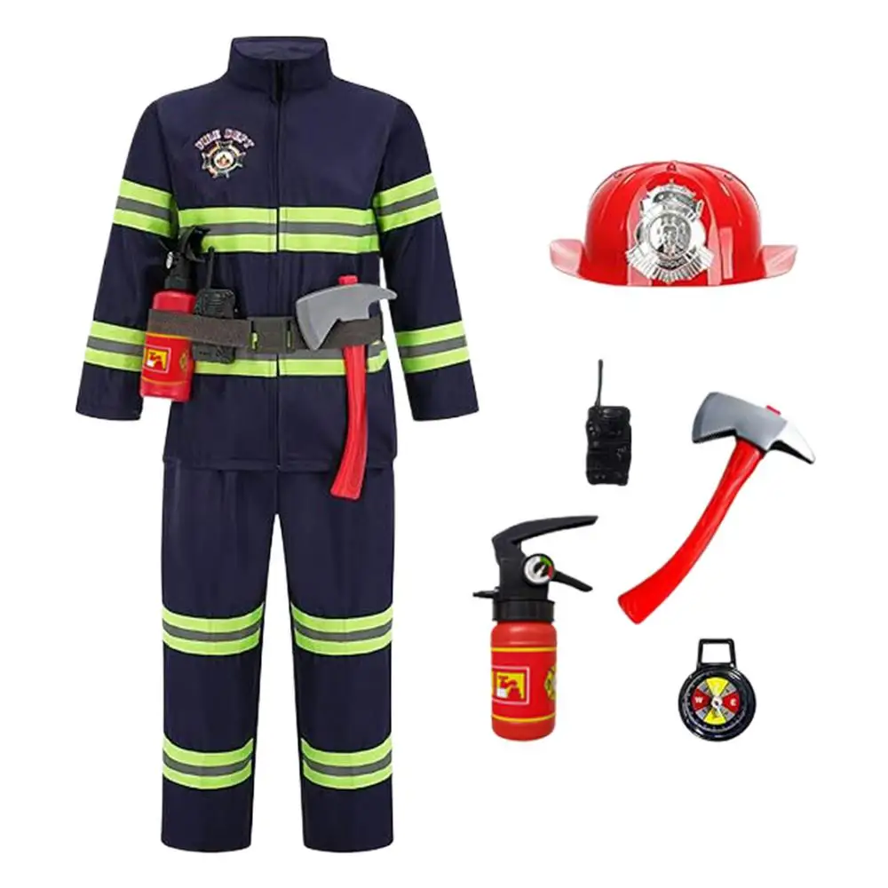 Firefighter Costume for Kids Dress Up Fireman Costume Play Pretend Firefighter Costume Role Play Dressup Clothes Fireman Toy