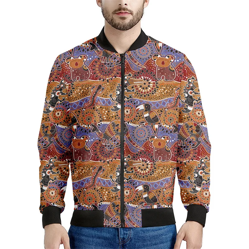 thumbnail image 1 of Chaquetas con cremallera con estampado aborigen australiano para hombre, abrigos con estampado 3D, chaquetas informales de calle, sudaderas con cremallera y manga larga, 1 of 4