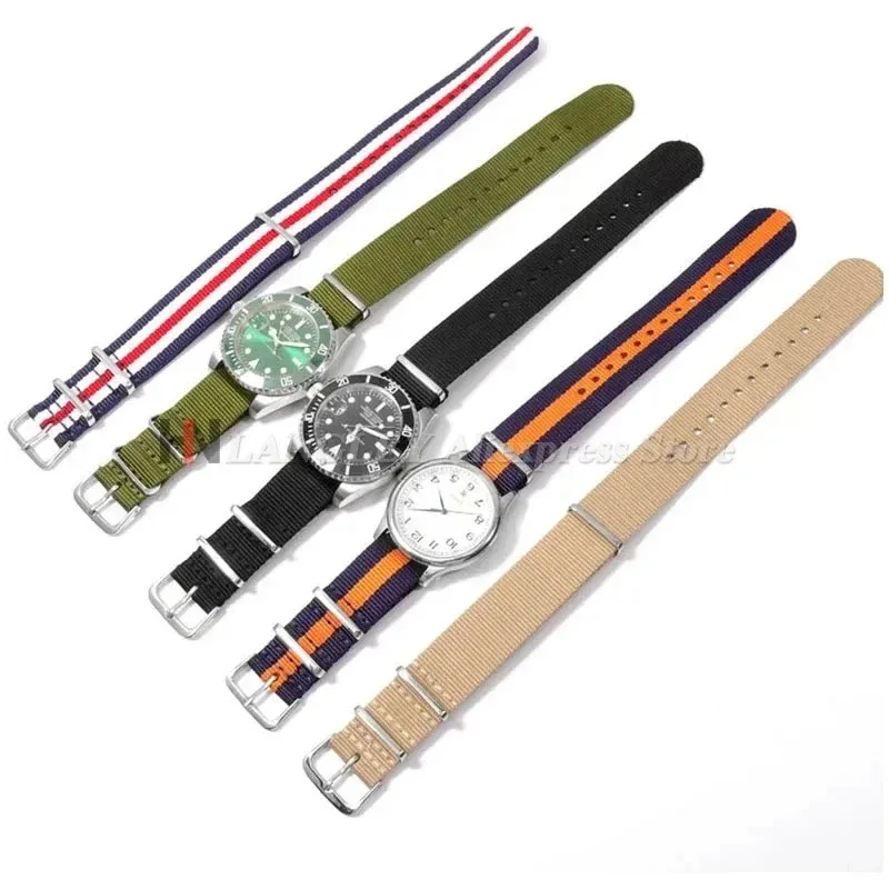 Nylon Army Sports Black Watch Strap - Fabric Band with Buckle