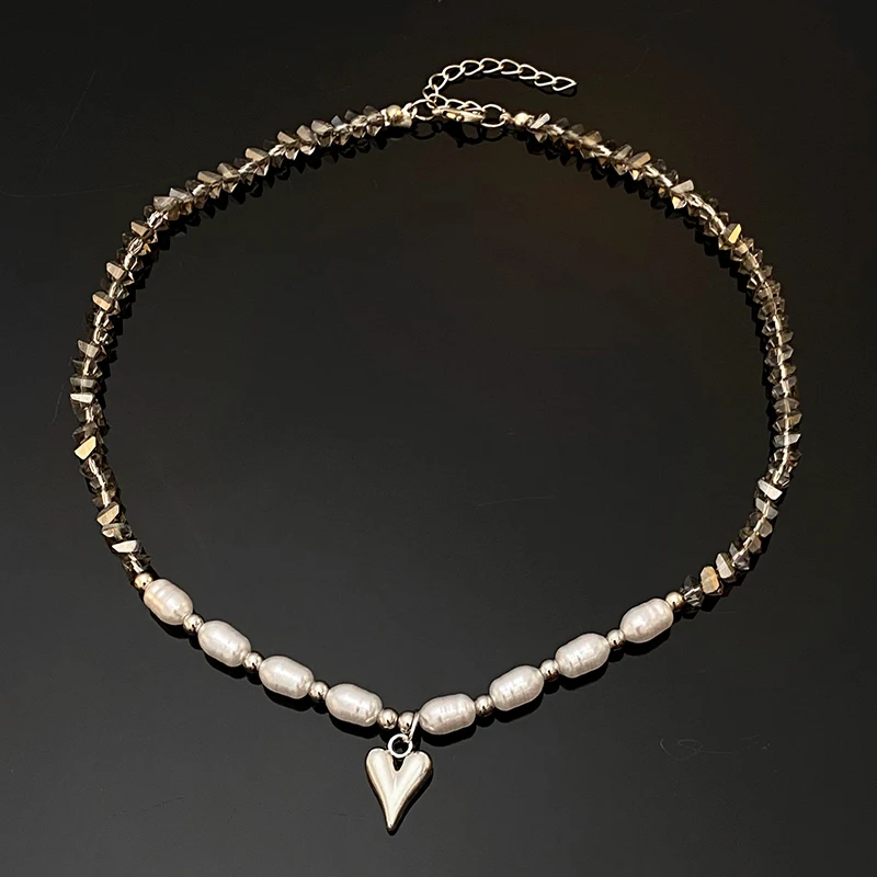 Sfd0536d3e1e14d09a26a3ea2f1e9d19dL Fashion Y2K Zircon Heart Pendant Crystal Choker Necklaces for Women Sweet Cool Style Temperament Beaded Necklace Party Jewelry Mallzona