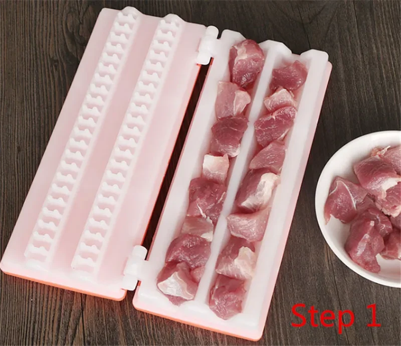 bbq needle with Meat Grill Skewer Barbecue Grill Needle Box Safety Meat bbq tools String Shish Beef Mutton Kebab Skewers maker