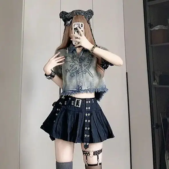 M Jacket Top Short Sleeve American Retro Style Graphic 2024 Summer Thin Breathable New Fashion T-Shirts Women Casual Fit Tee