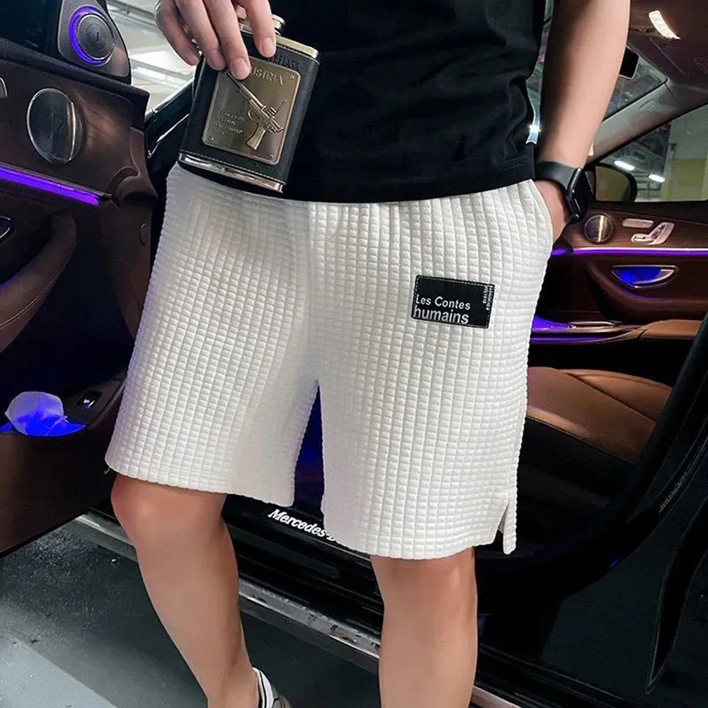 

Men's Pocket Shorts Sexy Elastic Waist Half Pants Summer Korean Casual Beach Short Pants Male Waffle Hotpants Solid Y2k Clothing