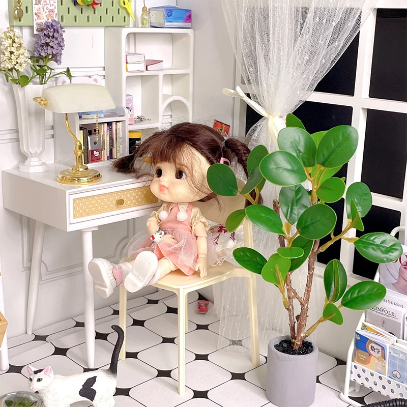 1:6 Dollhouse Miniature Potted Plants Model Green Leafed Plant Pot Bonsai Home Garden Decor Toy Doll House Accessories