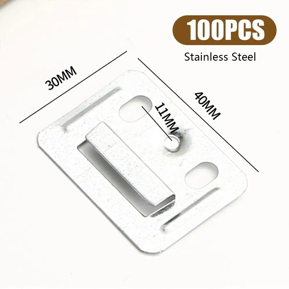 100PCS Stainless Steel Wall Panel Buckle Buckle Hasp Plate Clamp Fastener Wainscot Board Clip Fixing Piece