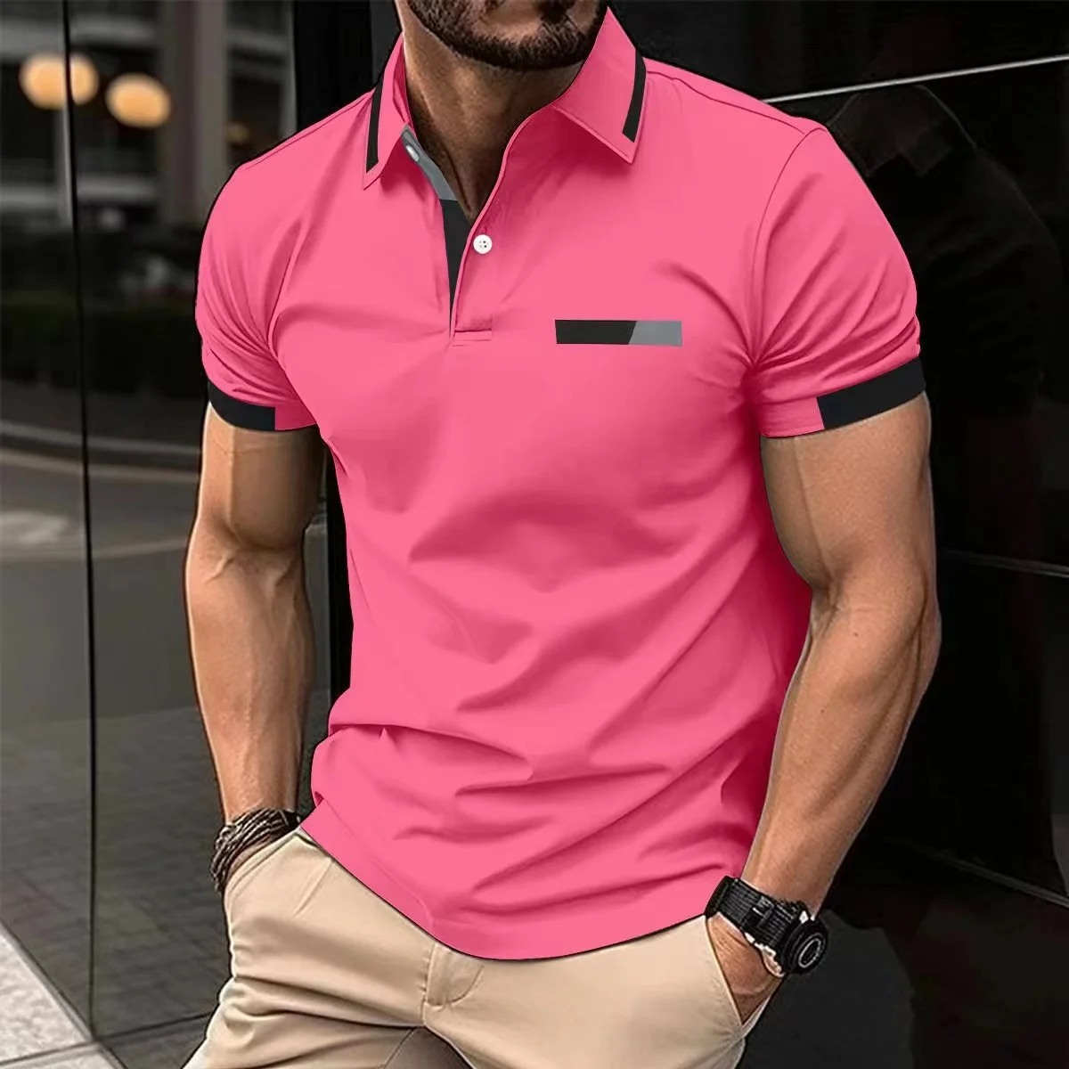 Polo Shirt Men Summer Casual Short-sleeved Solid Color Lapel Business Sports Breathable