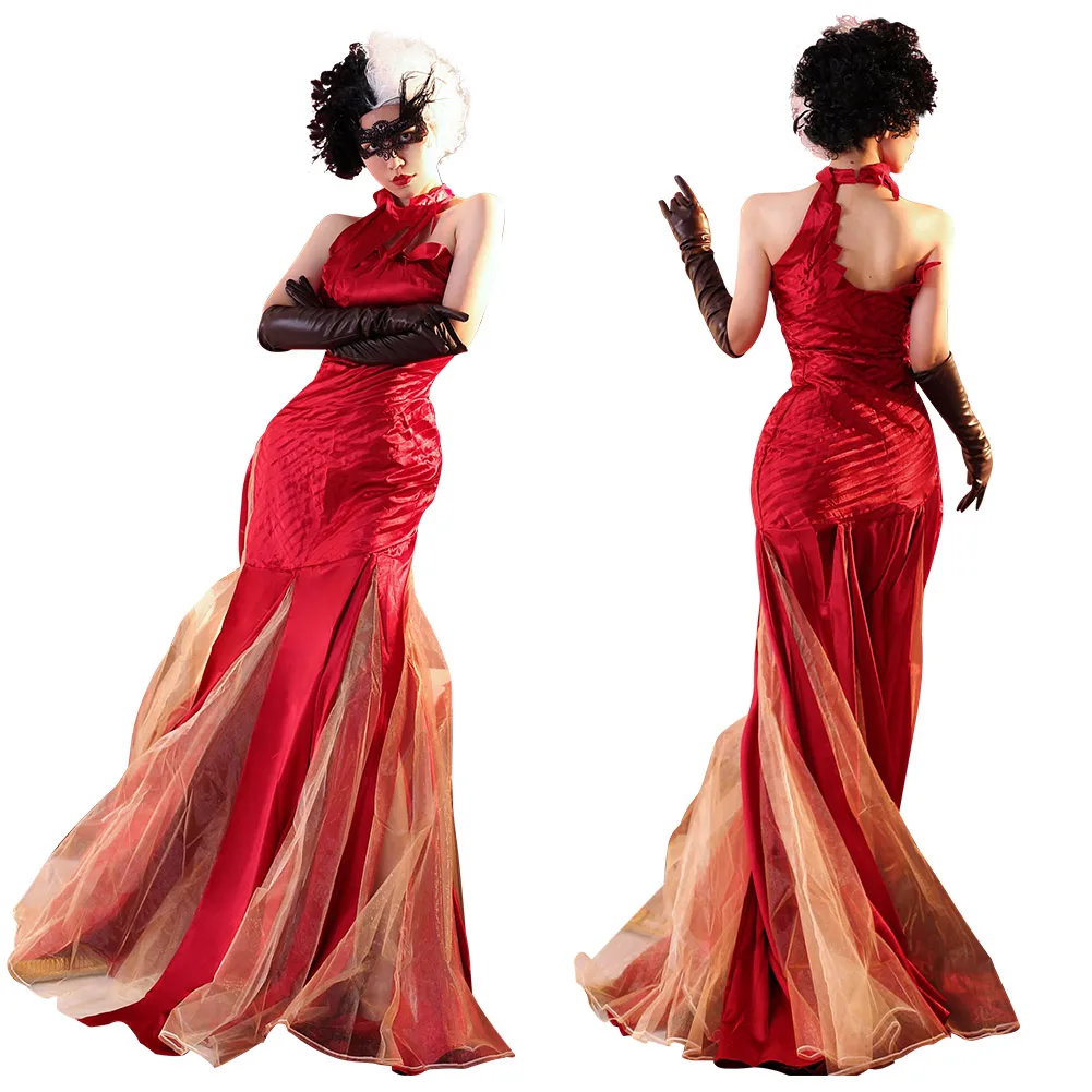 KUJAIS Carnaval Cruella Disfraz para Mujer, Vestido de Cruella Deville para Niñas 101 Dálmatas Cruela Vestido, para Fiesta Temática Carnaval Cosplay Mardi Gras (M
