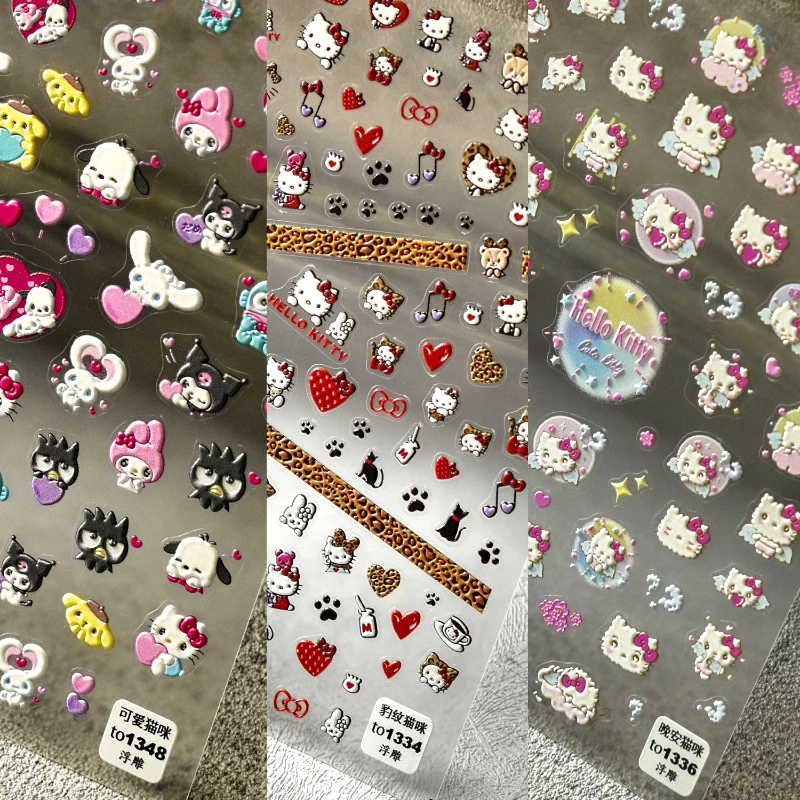 

New Embossed Adhesive Cute Nail Stickers 5d Nail Stickers Cute Cat Melody Women Girls DIY Nail Decoration Tools