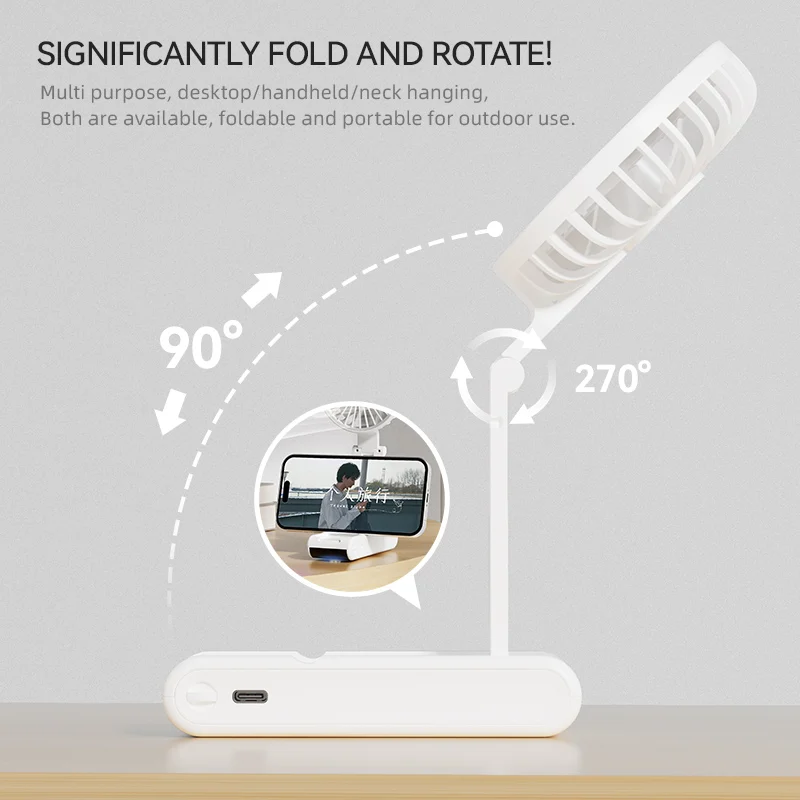 Portable Foldable Mini Fan with USB Rechargeable Battery and Multi-Function Display