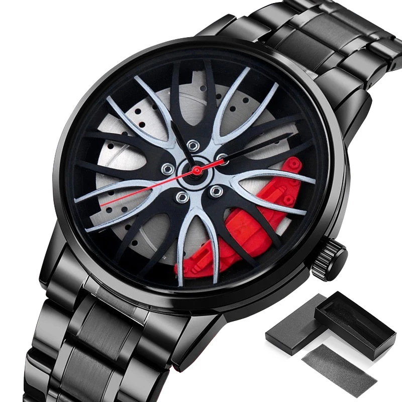 Dropshipping Fashion Car Wheel Rim Hub Watch Men's Sport Quartz Wristwatch Luxury Stainless Steel Leather Belt Watches With Box