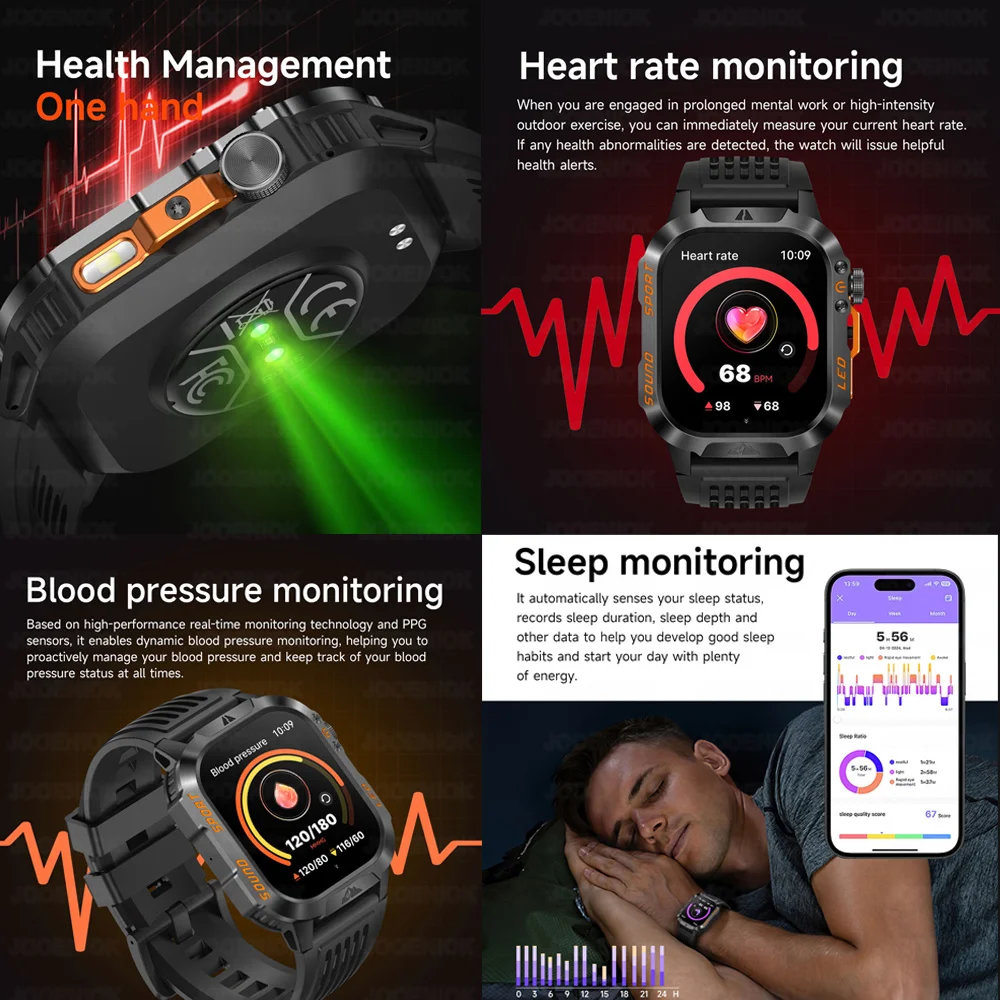 2026 New Outdoor Military Smart Watch 1200mAh Battery GPS HD Call Health Monitoring 2.01-inch Waterproof Sports Smartwatch Men 6