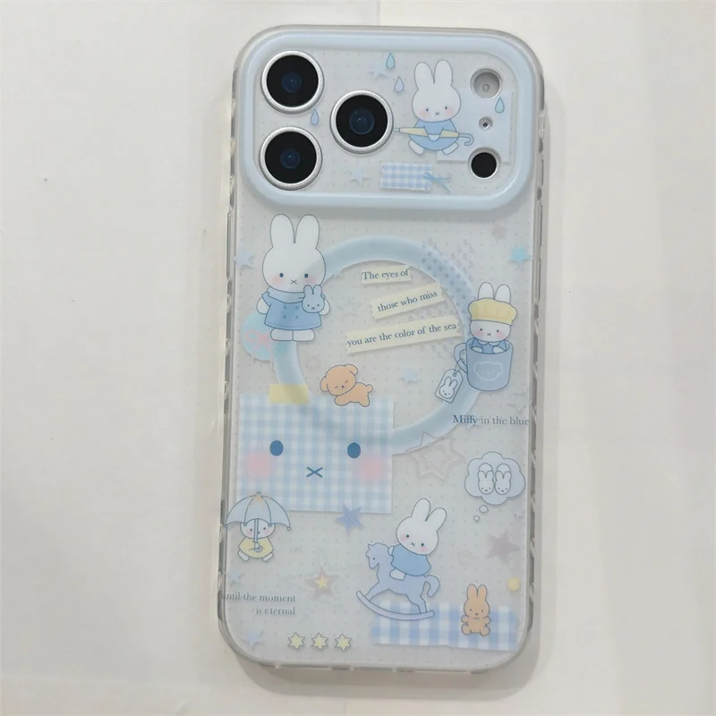 Korean Cute Rabbit Phone Case with Magnetic Stand and Protective Features