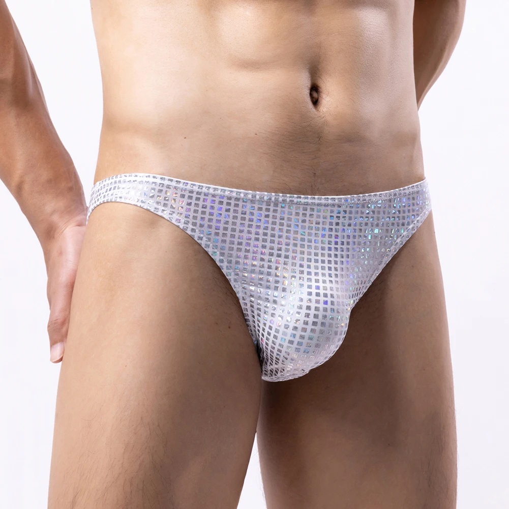 Men Shiny Sequin Underwear Seamless Panties Glossy Briefs Bulge Pouch Shorts Low Rise Trunks Erotic Lingerie Sissy Gay Underpant