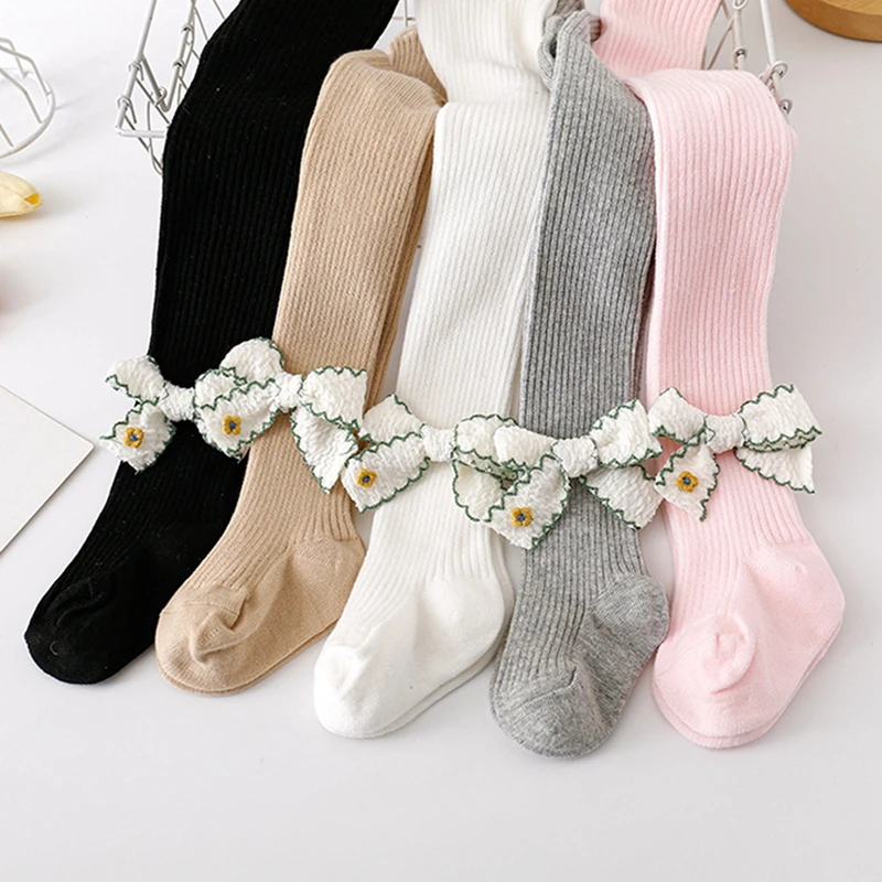 

Toddler Girl Ribbed Leggings Elastic Band Knit Bow Tights Pantyhose Socks Warm Stockings