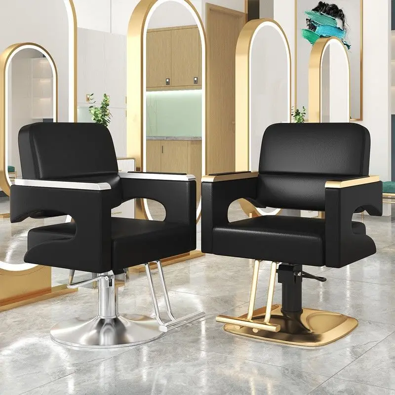 Salon Special Hair Chair 2023 New 360°Rotation Large Worker Chair Lift Salon Hair Cutting Chair Light Luxury Black Gold Chair