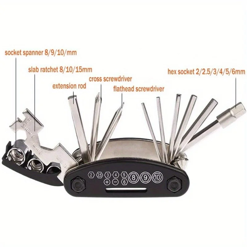 1 set 16-in-1Riding Equipment Portable Bicycle Repair and Repair Tools Mountain Bike Tool Kit Repair Repair Set, Bicycle Tools