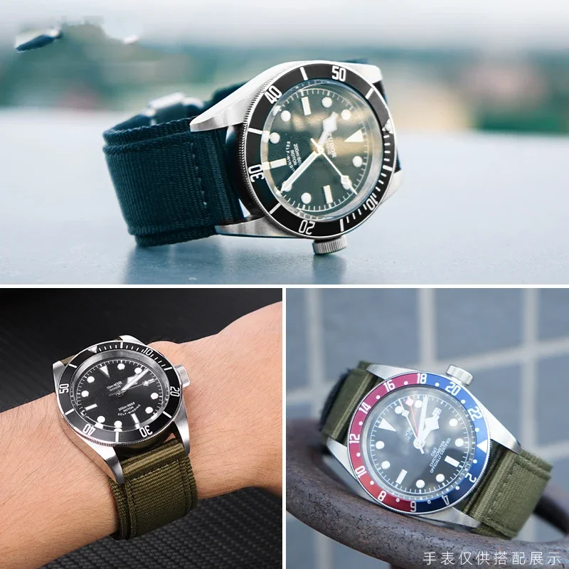 Men's Thickened Nylon Watch Strap with Hook Loop Fastener, 22mm Woven Belt