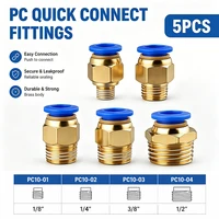 5PCS Quick Connect Air Fittings PC Series - 10mm Hose to 1/8" 1/4" 3/8" 1/2" Thread Pneumatic Push in Connector for Compressor 1