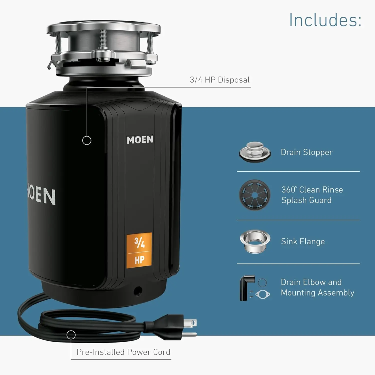 Host Series 3/4 HP Continuous Feed Garbage Disposal with Sound Reduction for Kitchen Sink, Power Cord Included, GXS75C 5