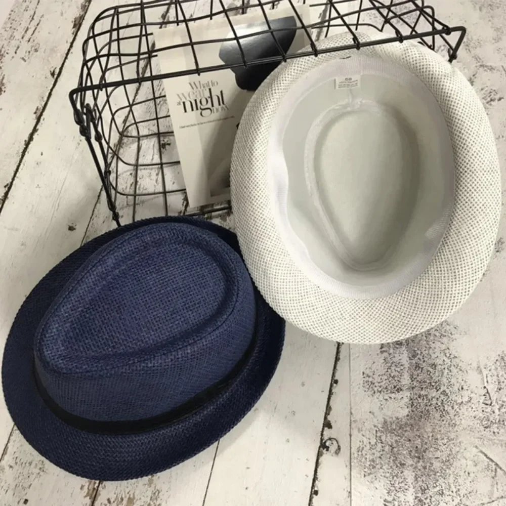 Fashion Men Straw Hat for Women Summer Trendy Beach Sun Hats Solid Color Fedoras Ribbon Casual Cowboy Jazz Cap Gangster Cap 모자