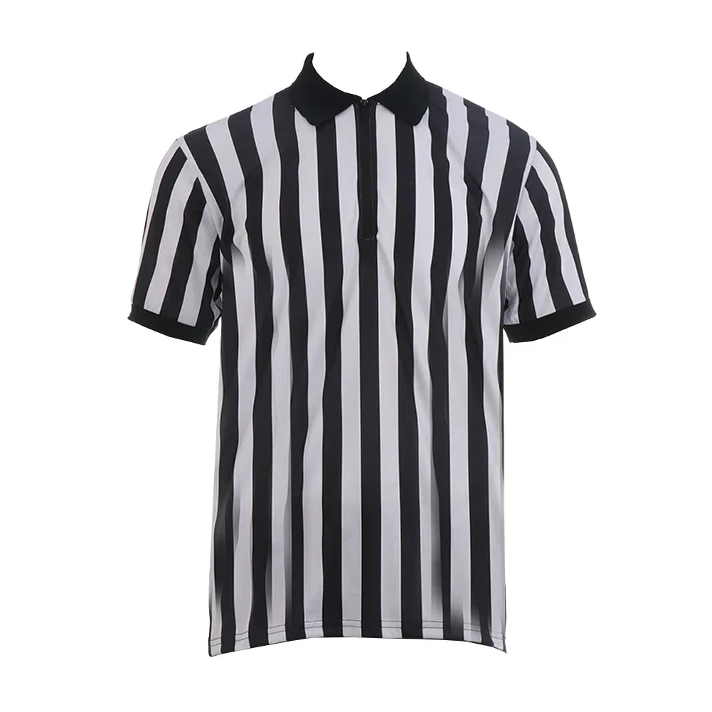 thumbnail image 1 of Camiseta de árbitro de uniforme de fibra de poliéster, accesorios de equipamiento deportivo para baloncesto, fútbol, negro, blanco, manga corta, venta al por mayor, 1 of 5