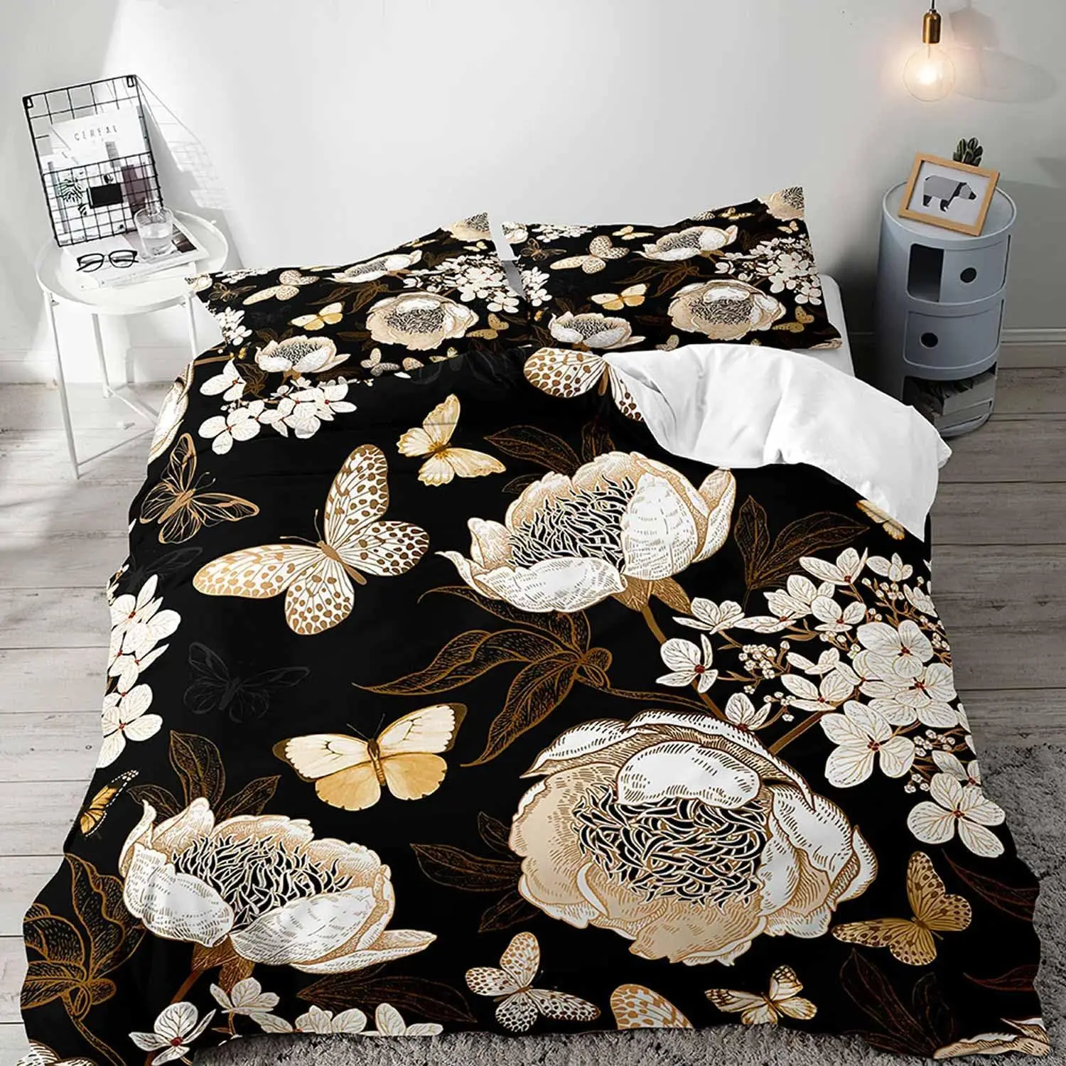 Pamposh Duvet Cover Queen Size Premium Double Brushed Microfiber Black & Gold Duvet Set Queen 3 - View #11