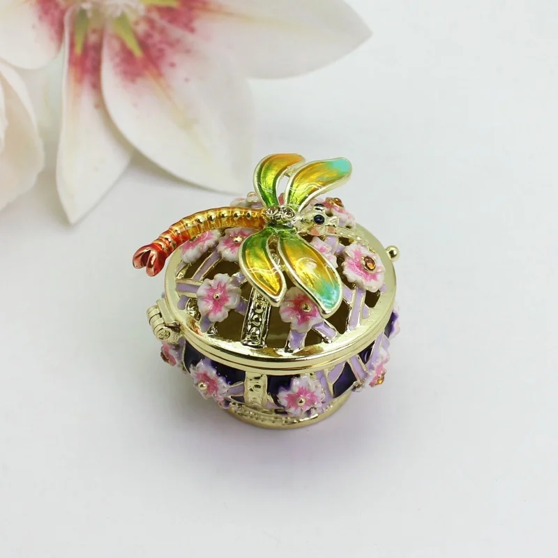 SHINNYGIFTS Emaille-Schmuckkästchen mit Drachenblumen, Emaille-Schmuckschatulle mit verziertem Dekor – ideal für die Aufbewahrung von Schmuck, Heimdekoration – Detail 2
