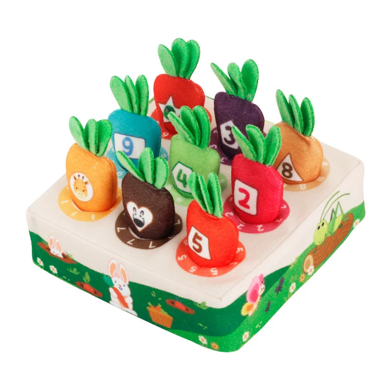 Baby Early Education Learning Montessori Toys Number Shape Color Matching Pull Carrot Plush Toys for Boy Girl Children Gift 3
