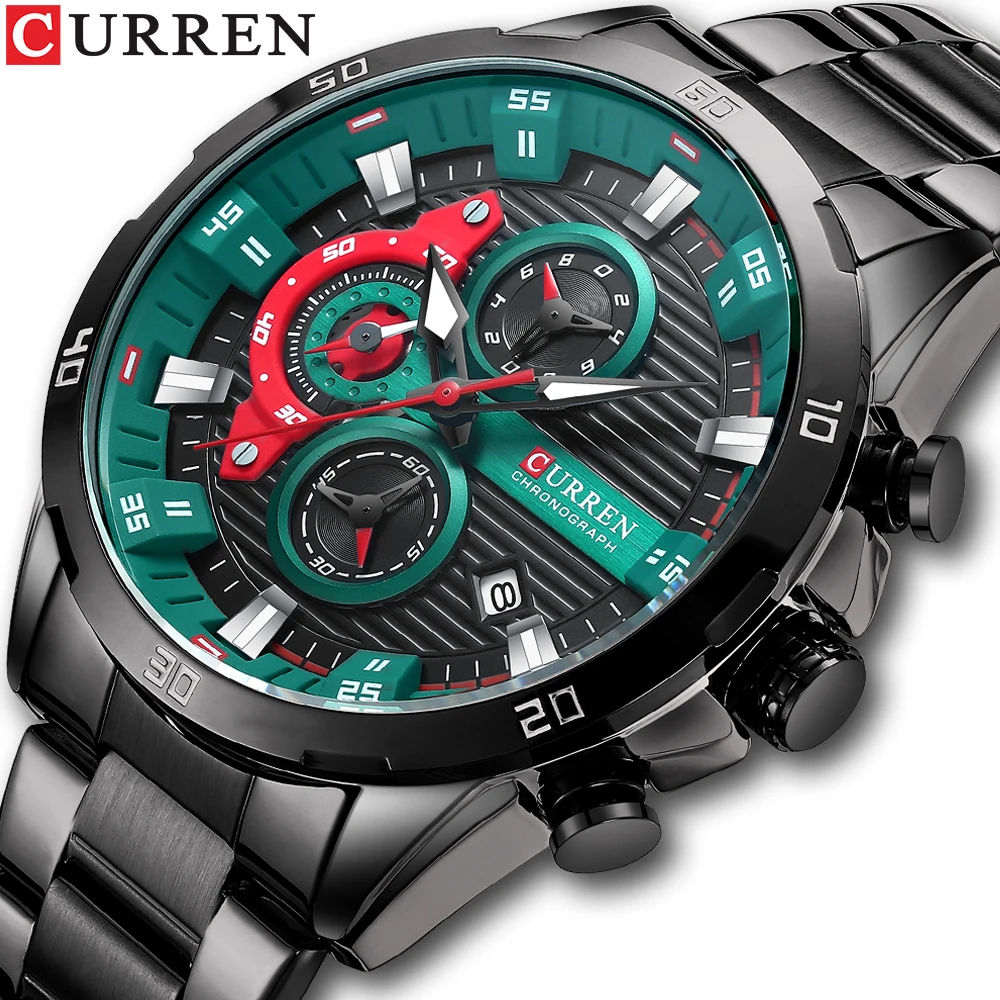 

Curren New Men's Quartz Waterproof Watch Chronograph Date Business Sport Wristwatch Stainless Steel Strap Men Relogio Masculino