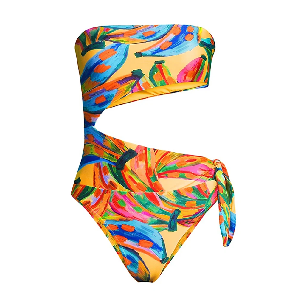 

Women Bikini 2023 Swimsuits Sexy Colorful Print Halter Bandage Bra Thong Bikini with Tassles Sleeves Femme Bathing Suit
