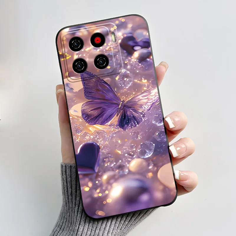 Luxury Fashion Butterfly & Floral Black Soft TPU Silicone Protective Phone Case