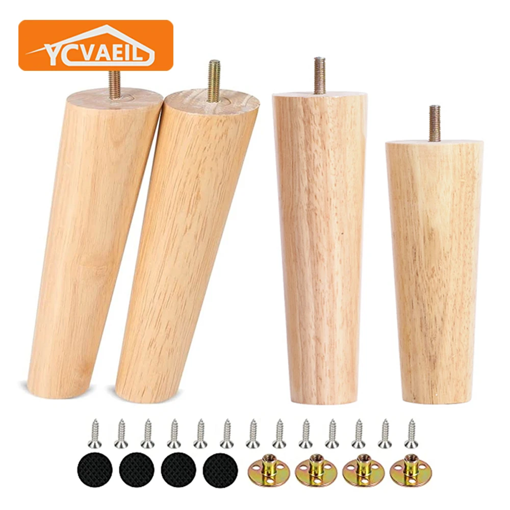 

4pcs Solid Wood Furniture Legs Height 8/10/12/15/20/25cm Conical Wooden Sofa Leg for Bed Coffee Table Cabinet Chair Replace Feet