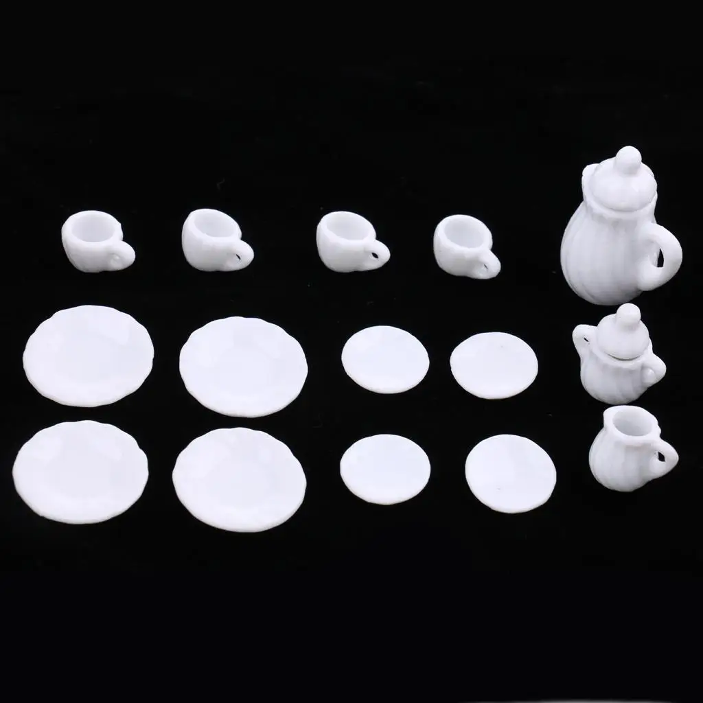 

15pcs Doll Furniture Tea Set Porcelain Decoration :12 Accessories White