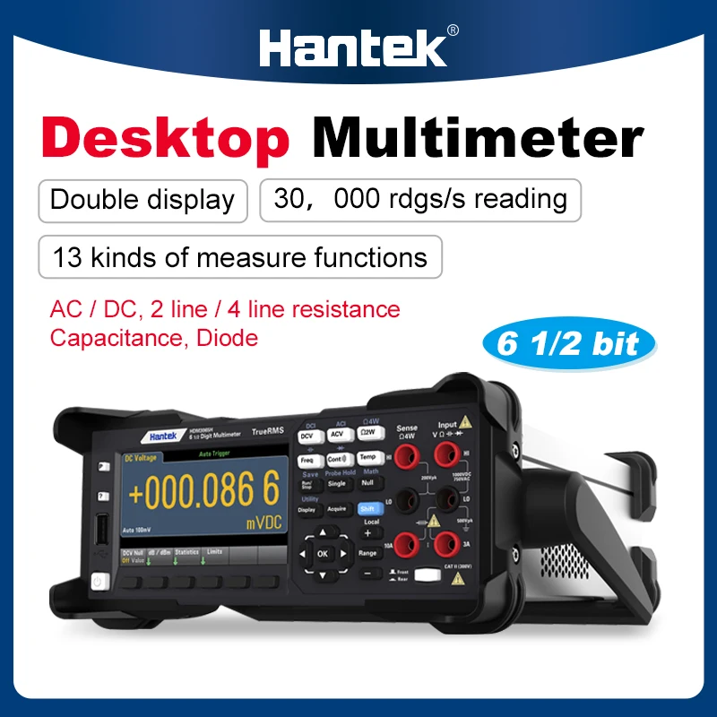 

Hantek HDM3065 6 1/2 Digital Desktop Multimeter 4.3inch LCD True RMS AC DC Voltage Current USB LAN Resolution 0.1uV