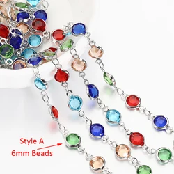 1 Meter 6mm Colorful Crystal Beaded Necklace Chain for DIY Jewelry and Crafts (A - Colorful Rhodium)