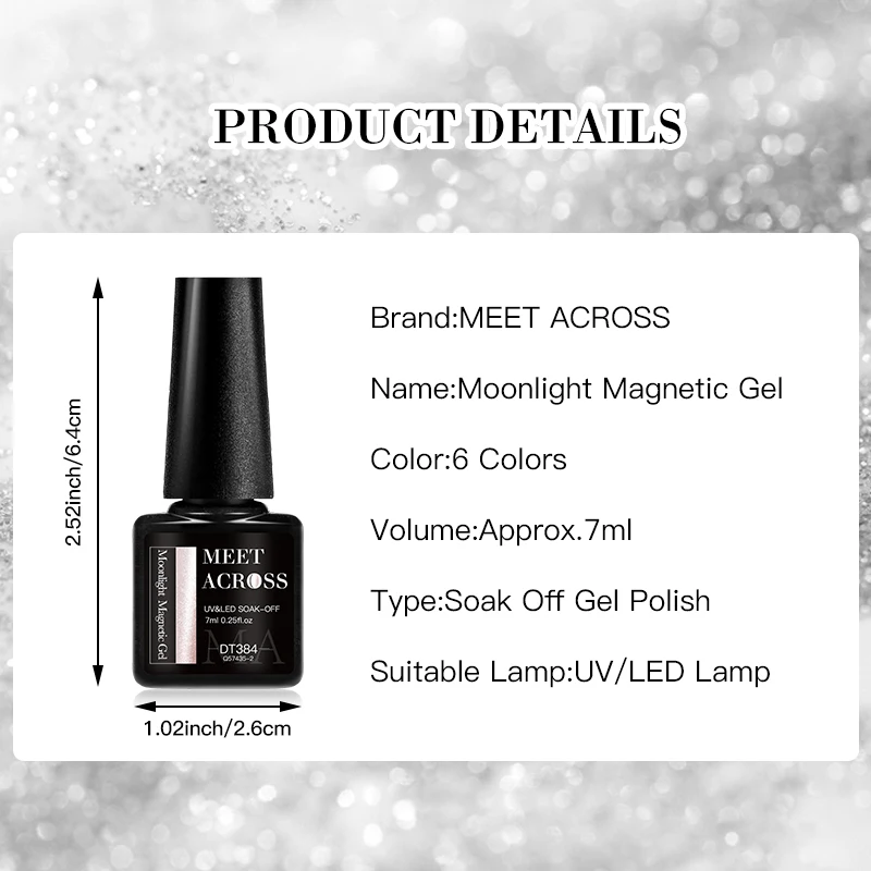 Description Picture 3 of itemSet Moonlight Cat Eye Gel Nail Polish Set With Magnetic Stick 7ml Glass Holographic Glitter Nail Polish For Nail Art Supplies