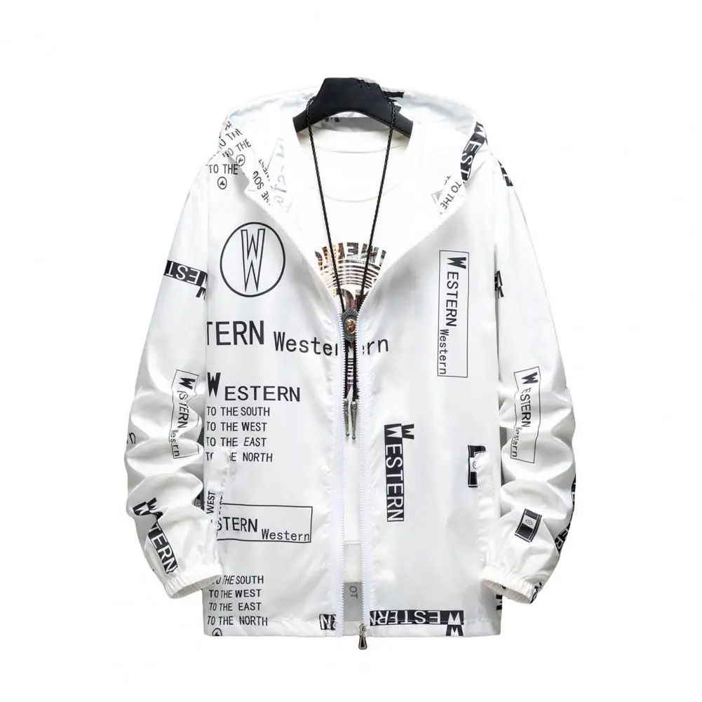 Sun Protection Coat Men's Sun Protection Hooded Jacket with Quick Drying Technology Zipper Placket Letter Print Long for Fishing