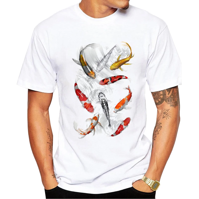 TEEHUB Neueste Koi Fisch Gedruckt Männer T-Shirt Kurzarm Sommer T-shirts Casual Tops Lustige Tees – Detail 1