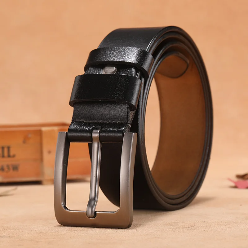 110-150cm Cowhide Leather Men Lengthened Belt Fat Casual Joker Two layer Retro Pin Buckle Generation Black Real High Quality