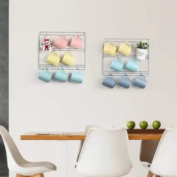 2PCS Metal Wall Mounted Coffee Mug Storage Rack with 10 Hooks,Cup Display Organizer for Kitchen 2