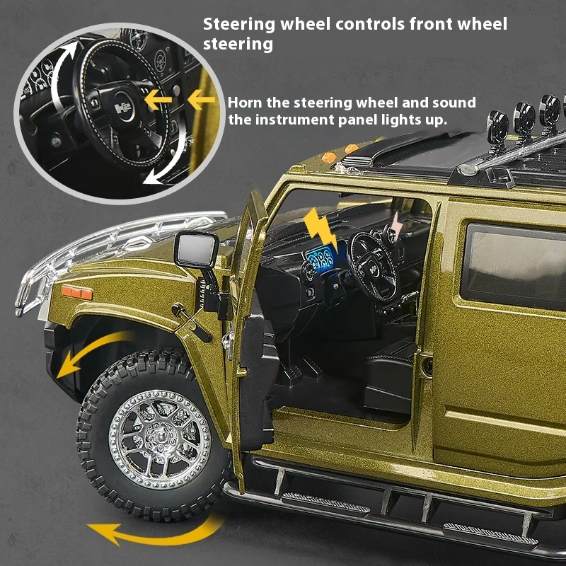 1:18 Hummer H2 Alloy Off Road Car Diecast Metal Model Sound And