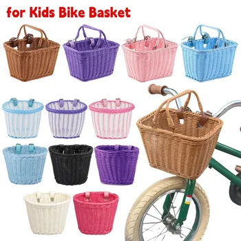 Bicycle Basket Rattan Hand-Woven Bike Storage Front Handlebar Basket for Kids Adult Bicycle Pannier Basket Cycling Carrier Bag