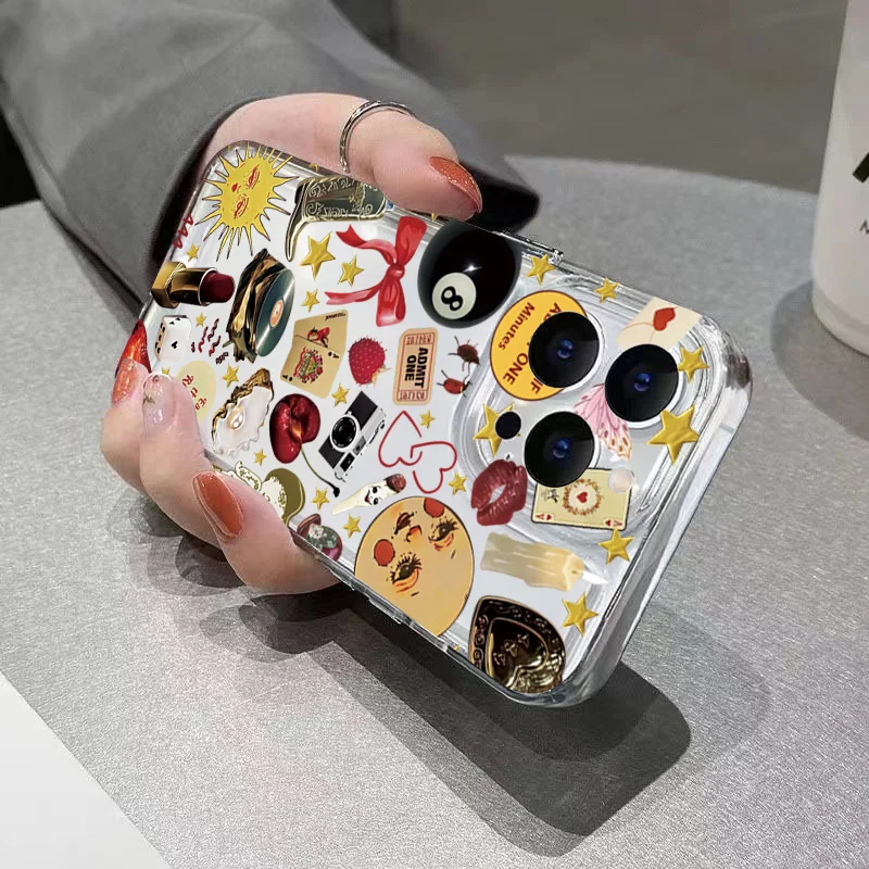 Retro Pattern Transparent TPU Phone Case Cover