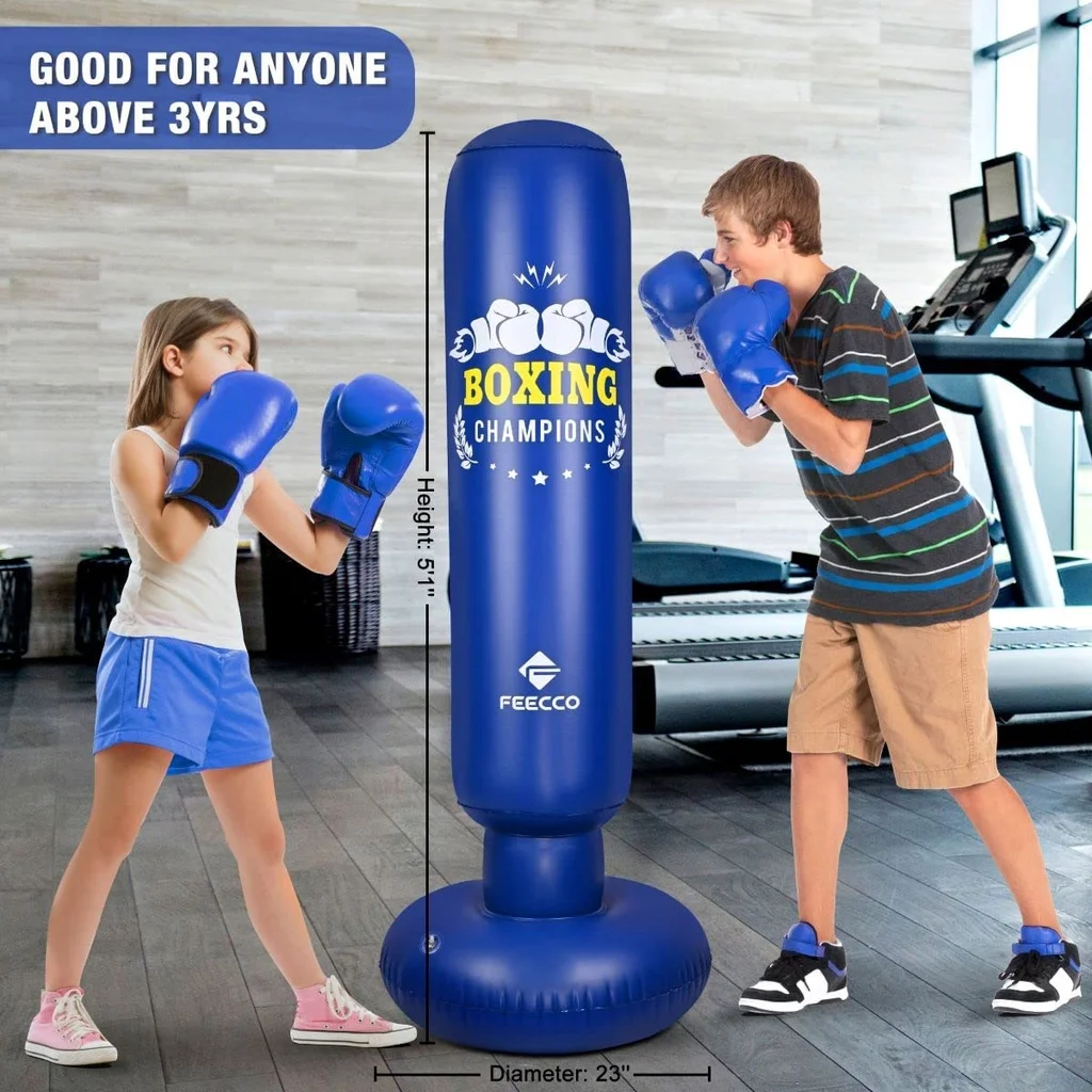 Kids Punching Bag, 5 ft Free Standing Punching Bag for Kids 3~12, Inflatable Boxing Bag with Hand Pump Included, Gifts for Boys