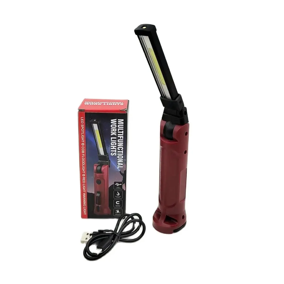 Work Light COB Work Light 180&deg; Folding Flashlight USB Rechargeable Portable Camping Emergency Repair Spotlight With Hanging Hook Magnetic