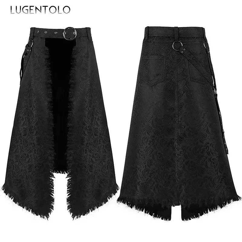

Men Dark Rock Skirt Punk Steam Gothic Party Asymmetric Jacquard Retro Casual Men's Fashion New Solid Fur Beard Half Skirt