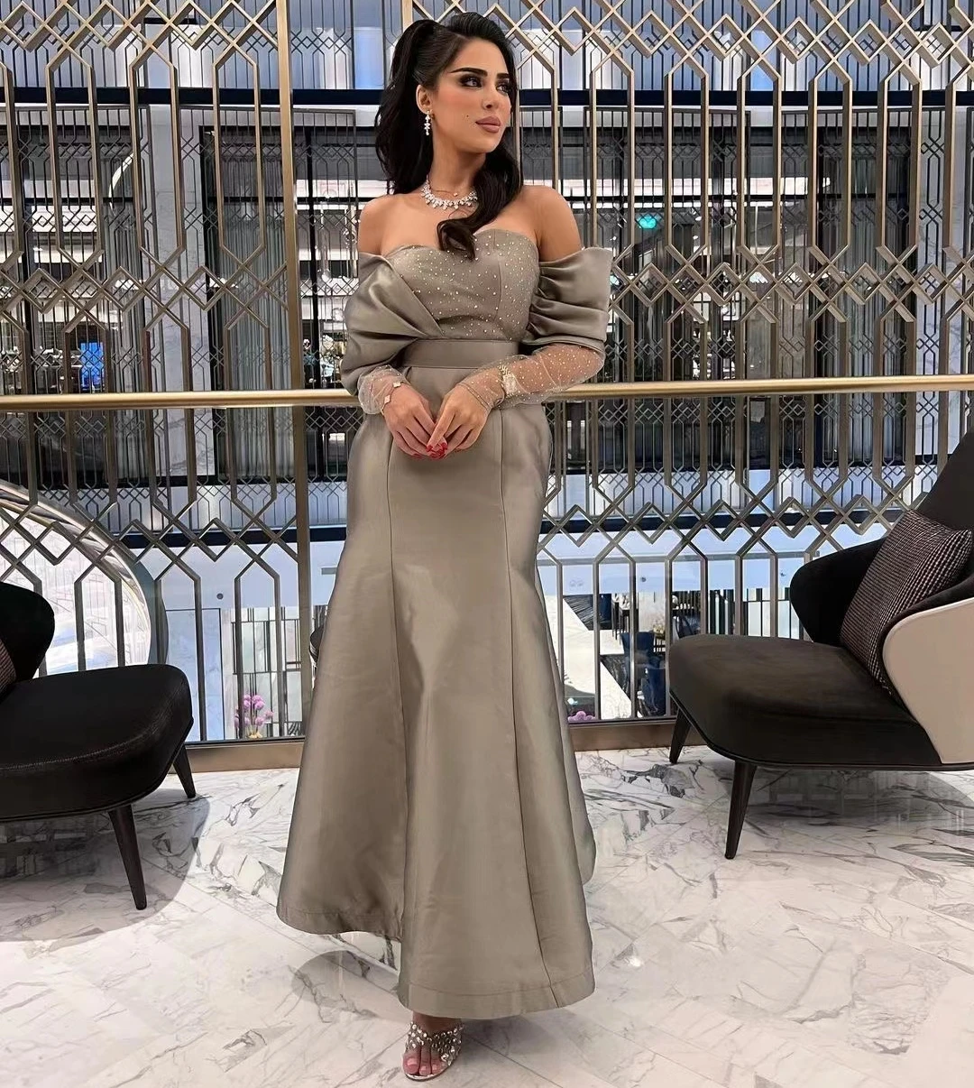 

Fashionvane Saudi Arabia Dubai Women Wear Sweetheart Prom Dresses Long Sleeves Zipper Back Mermaid Party Evening Formal Gowns